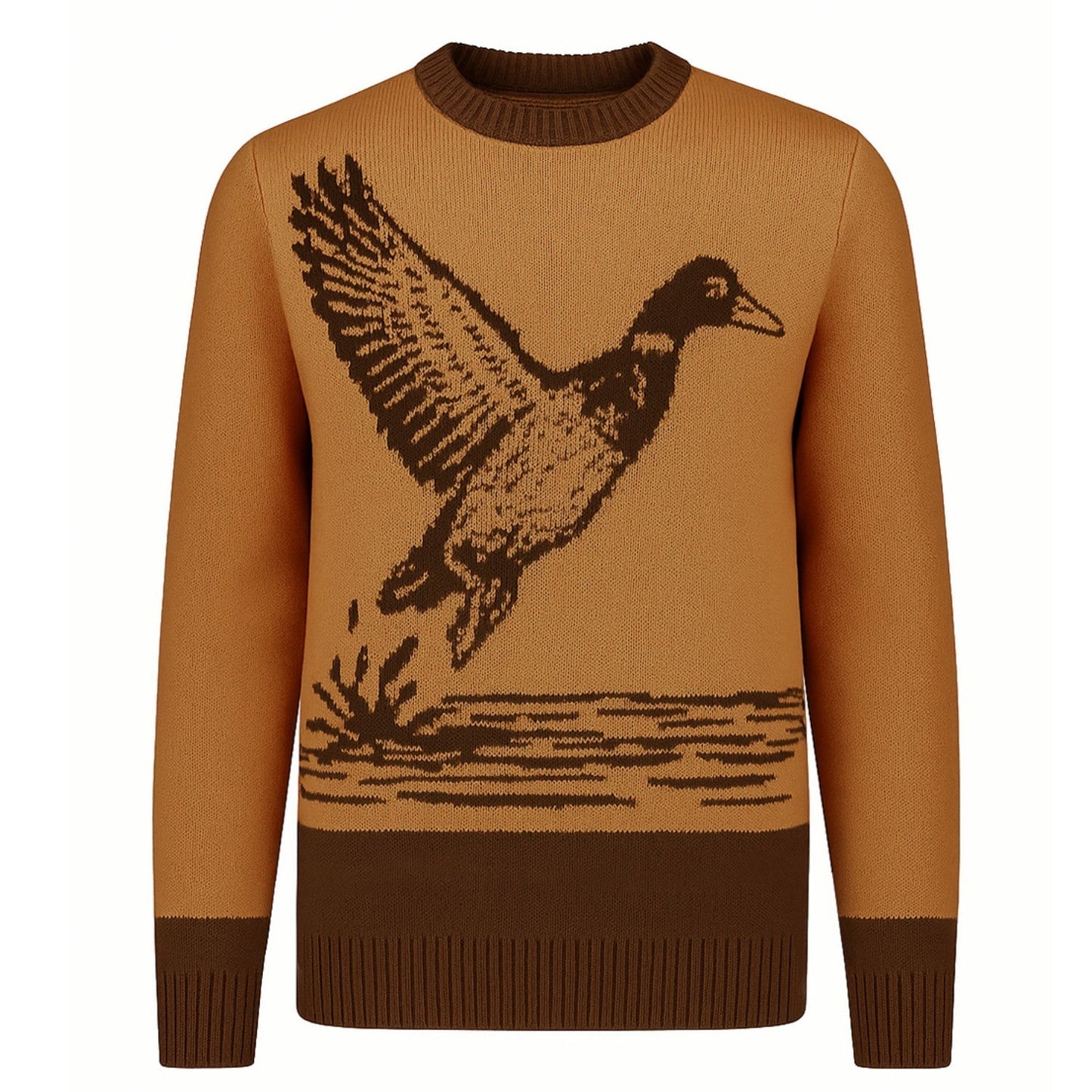 Kaki vintage jacquard jumper with duck pattern for men