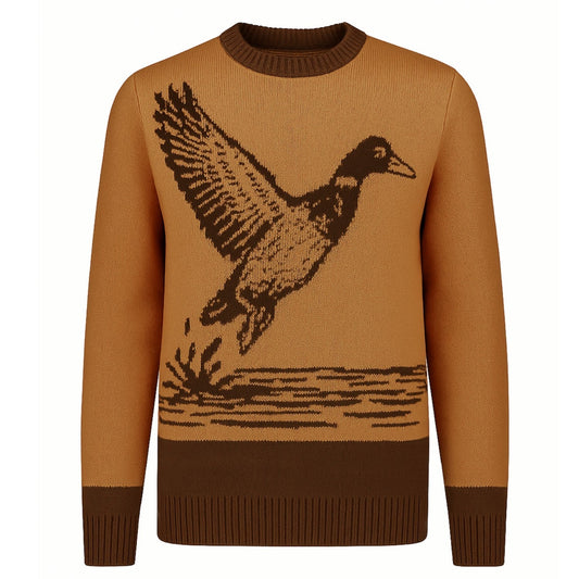Kaki vintage jacquard jumper with duck pattern for men
