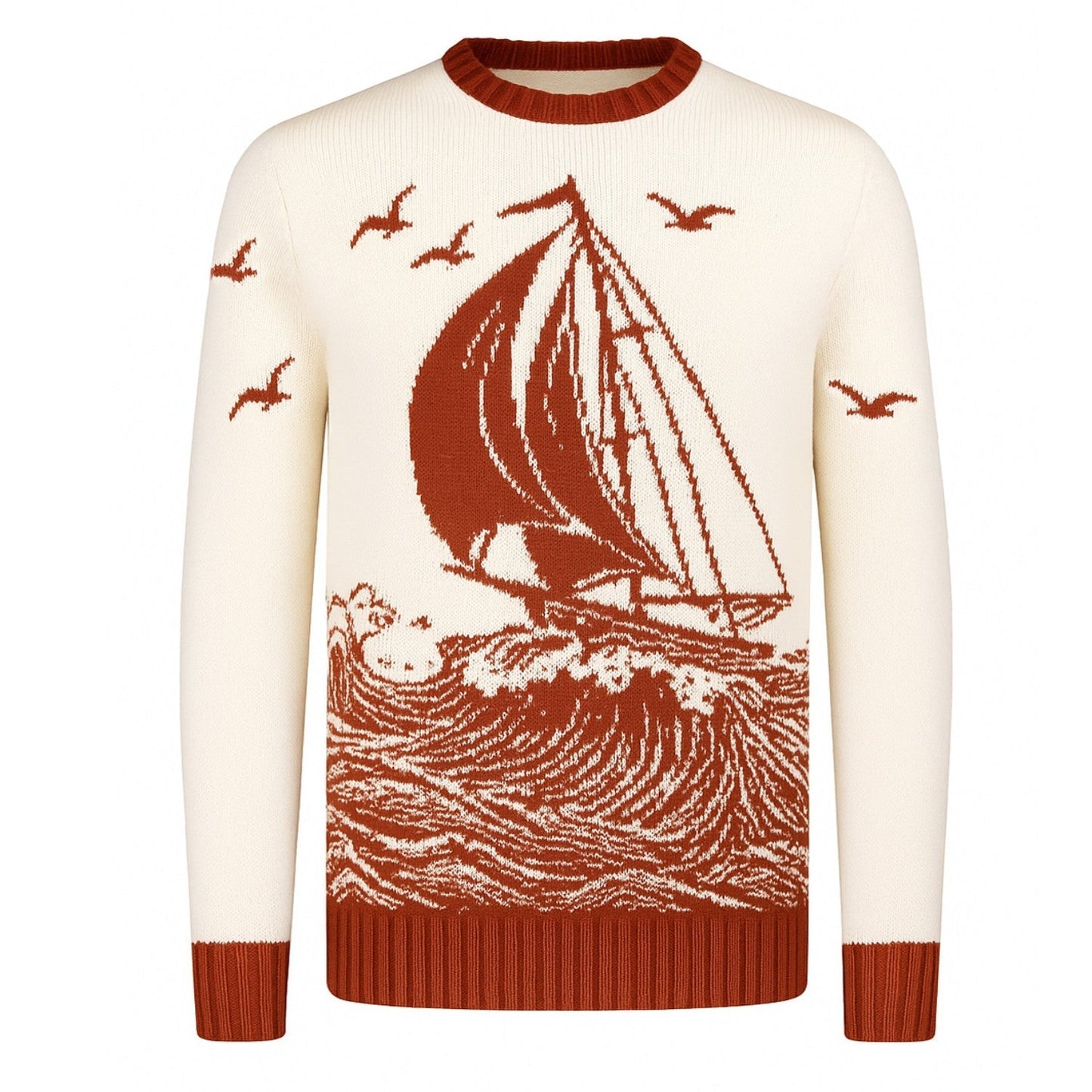 1960s Vintage Jacquard Knit Pullover for Men in Red and Brown