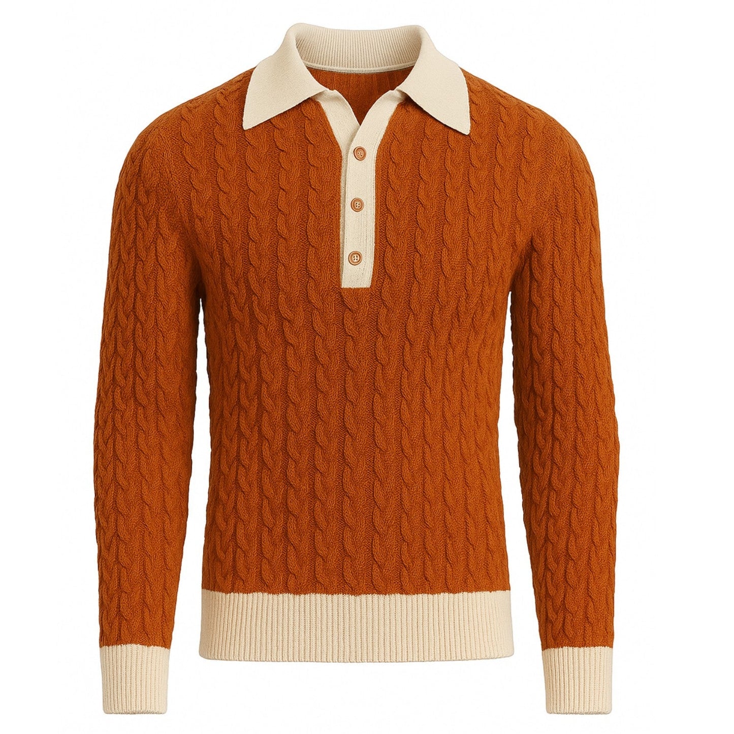 Vintage knitted polo for men in orange