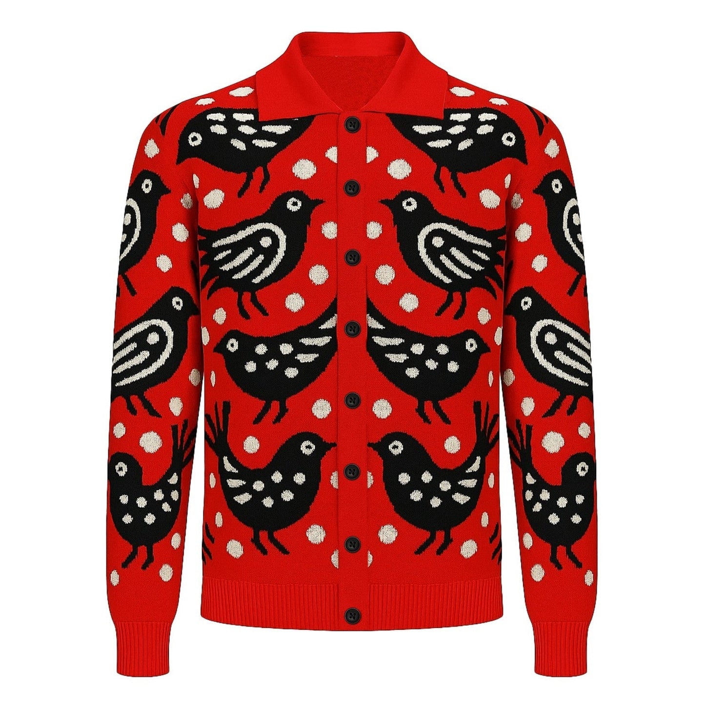 Vintage red jacquard cardigan for men