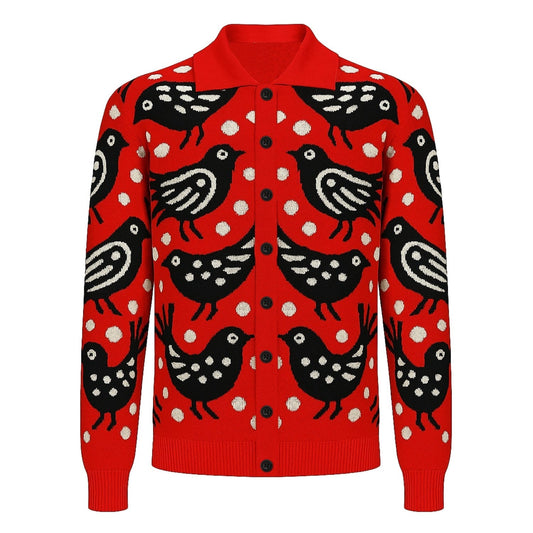 Vintage red jacquard cardigan for men