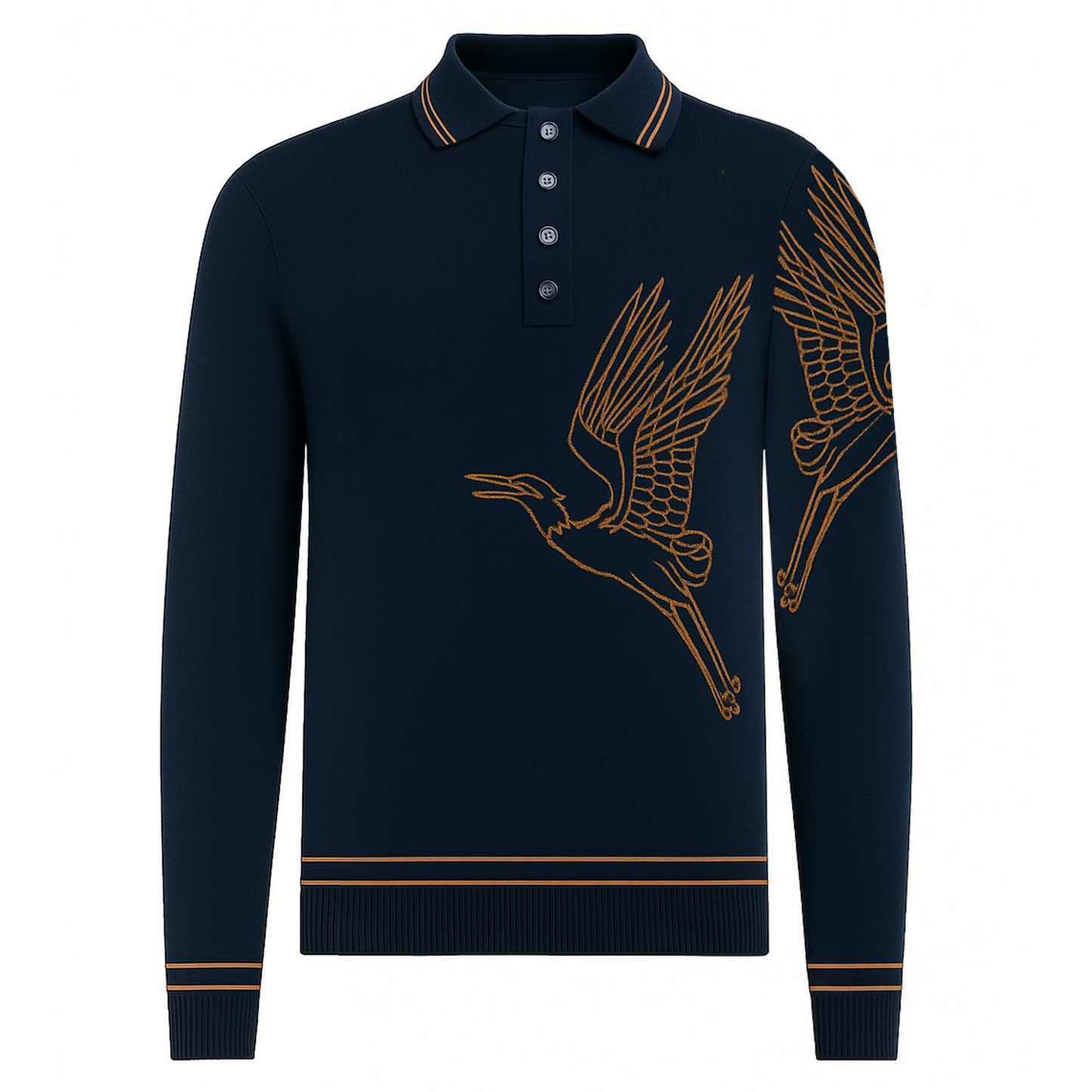 Men's Flying Crane Jacquard Knit Polo, Navy Blue