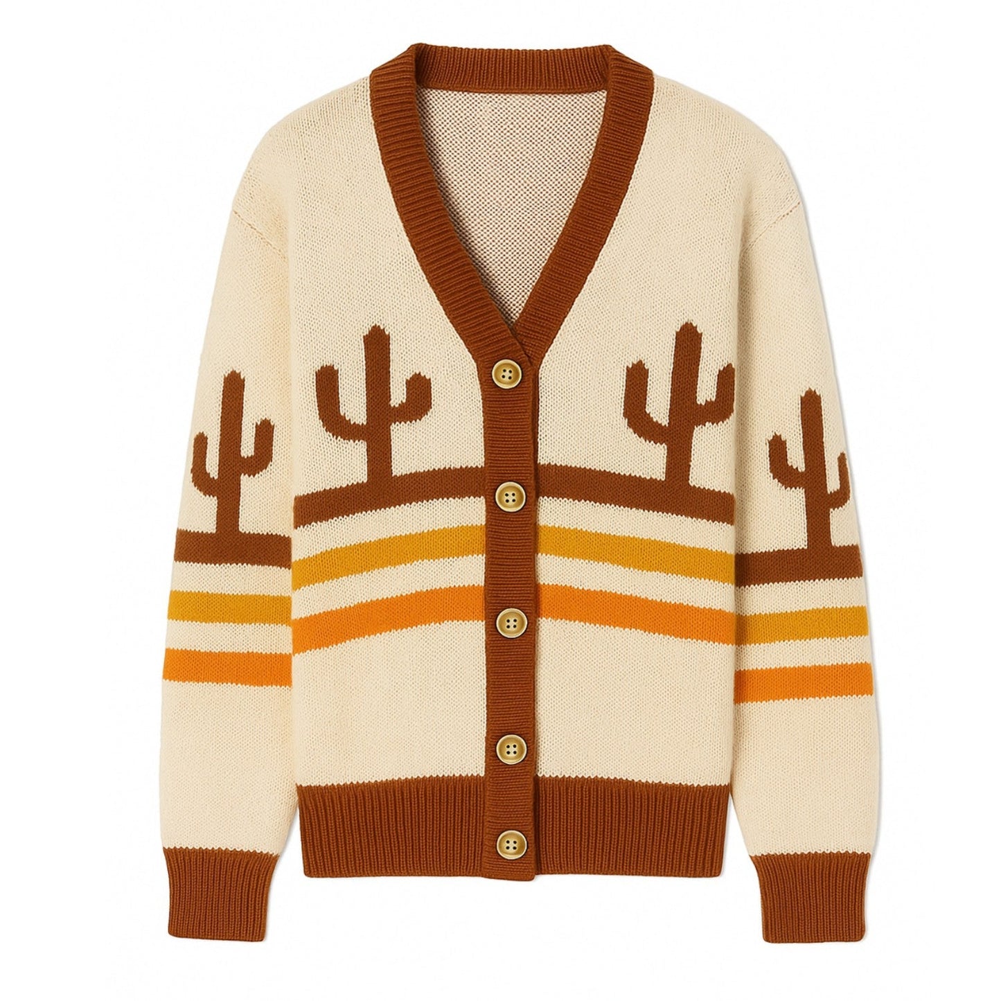 Khaki Cactus Striped Jacquard Coat for Men