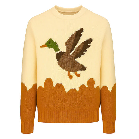 Orange duck jacquard knit jumper for men