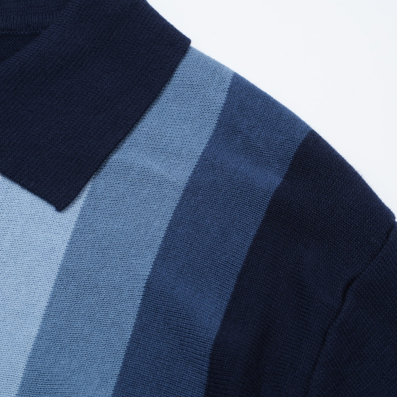 1960s Men's Vertical Striped Knitted Shirt – Navy Blue and Sky Blue Buttoned Polo