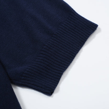 1960s Men's Vertical Striped Knitted Shirt – Navy Blue and Sky Blue Buttoned Polo