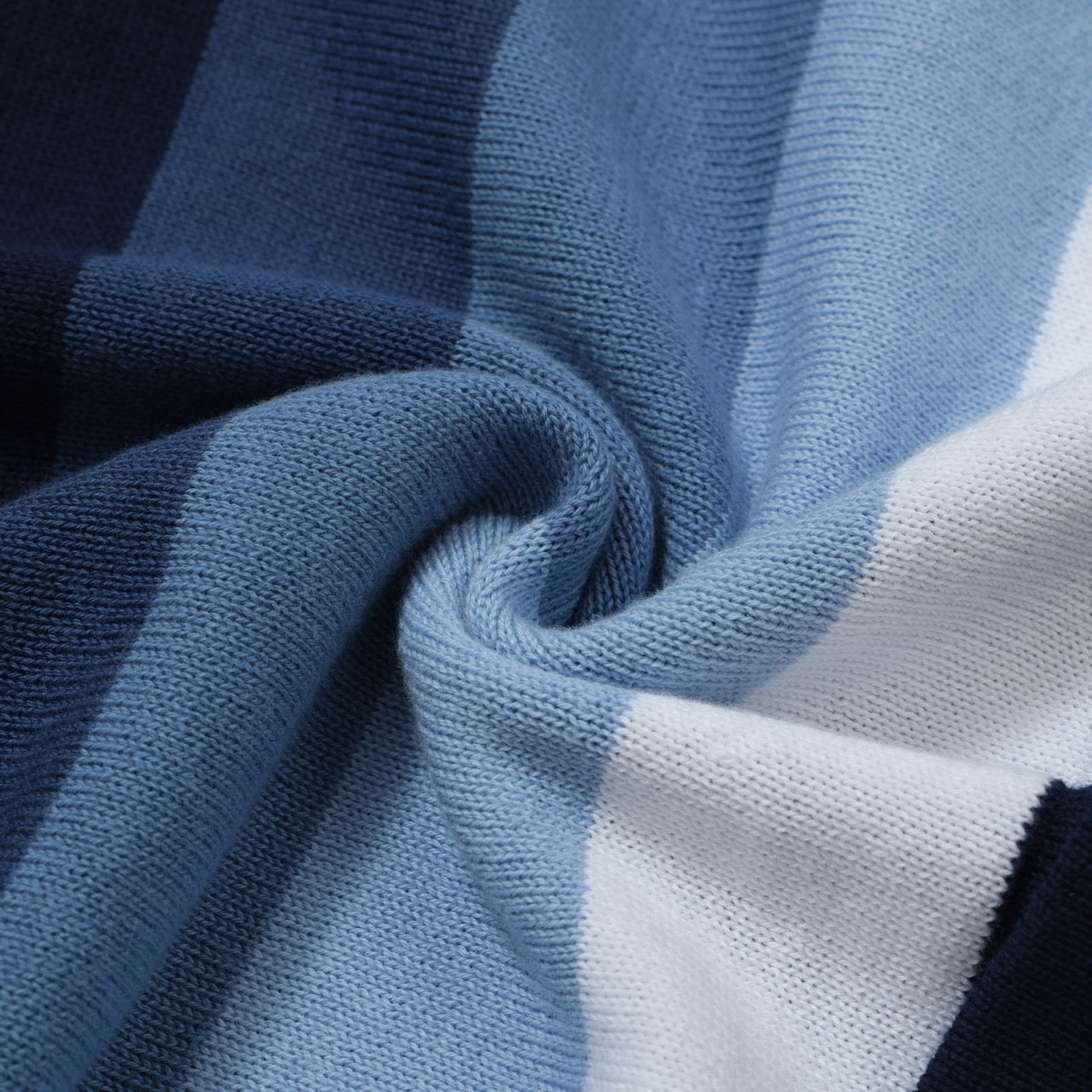 1960s Men's Vertical Striped Knitted Shirt – Navy Blue and Sky Blue Buttoned Polo