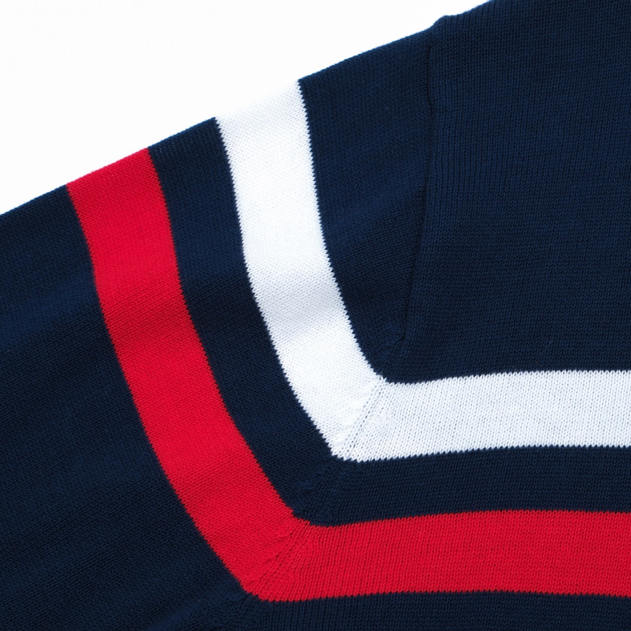 1970s Vintage Zip-Up Knitted Jacket for Men – Navy with Red and White Stripes