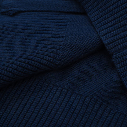 1970s Vintage Zip-Up Knitted Jacket for Men – Navy with Red and White Stripes