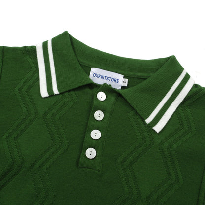 Classic Green Knitted Polo for Men – Short Sleeve Shirt Inspired by the 1960s
