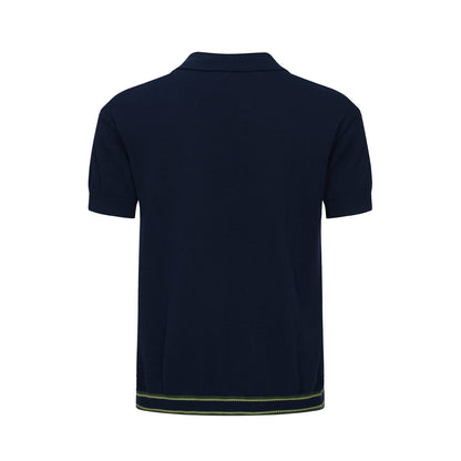 60s Gradient Stripe Knit Polo for Men – Short Sleeve Shirt with Vertical Panel