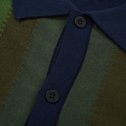 60s Gradient Stripe Knit Polo for Men – Short Sleeve Shirt with Vertical Panel