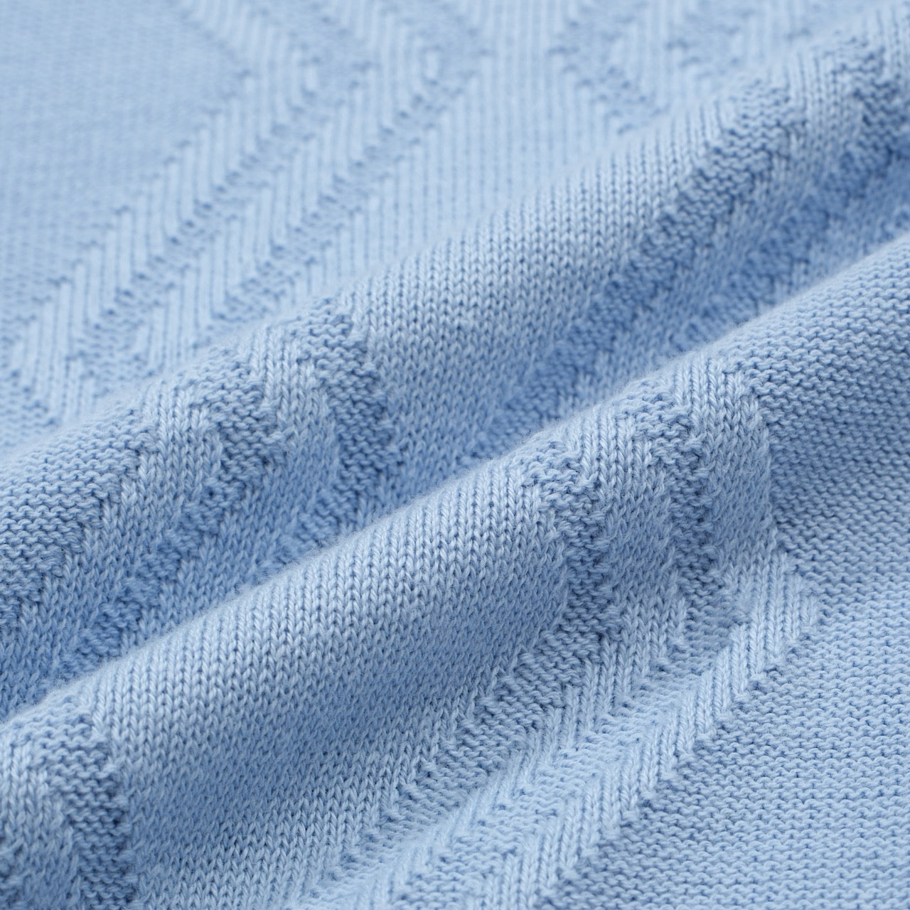 Light Blue Knitted Polo for Men with Geometric Pattern Jacquard Panel