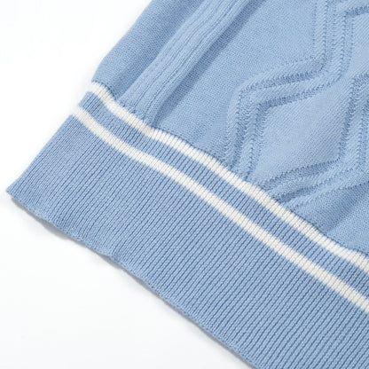 Light Blue Knitted Polo for Men with Geometric Pattern Jacquard Panel
