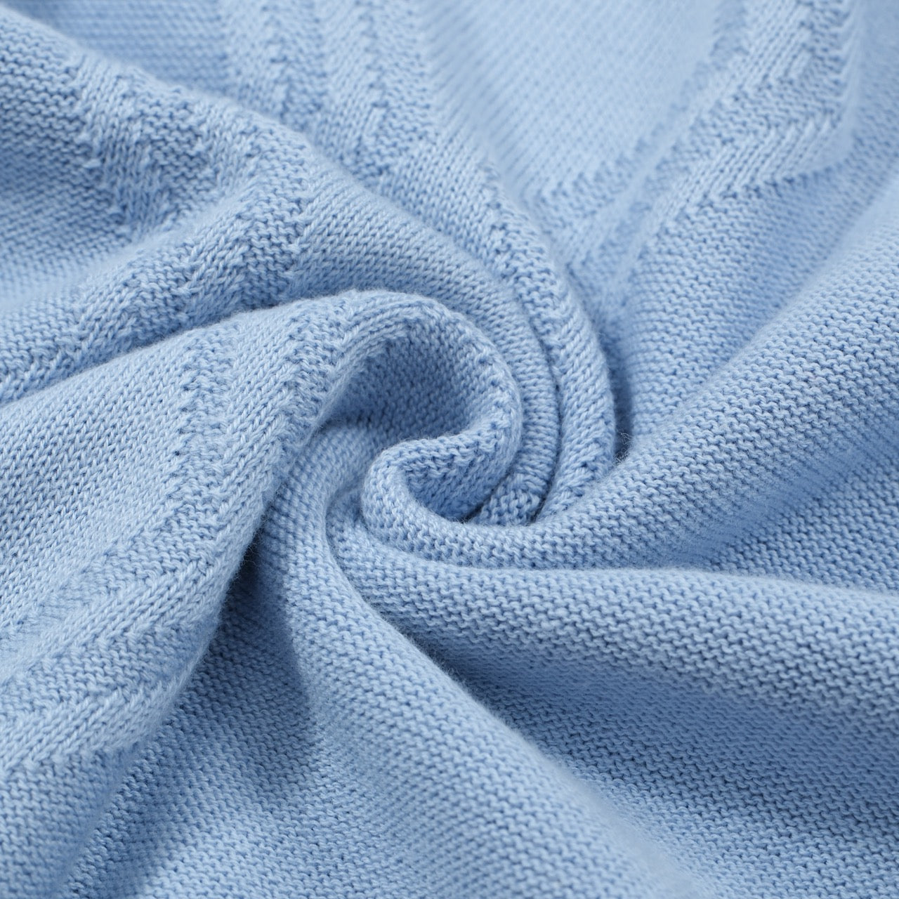 Light Blue Knitted Polo for Men with Geometric Pattern Jacquard Panel