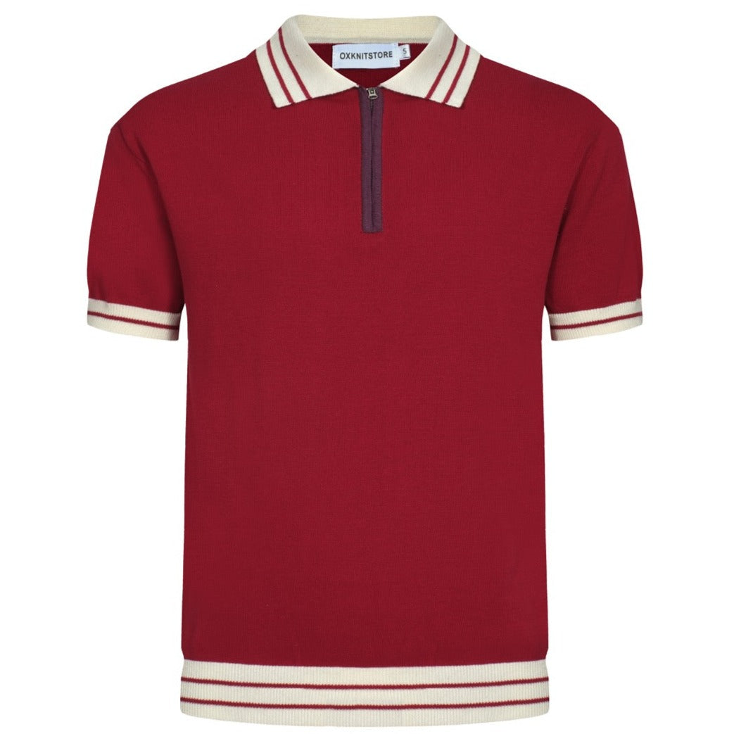 Red Knit Polo Mod 60s for Men – Retro Casual Shirt with Contrast Details