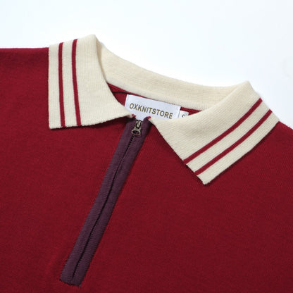 Red Knit Polo Mod 60s for Men – Retro Casual Shirt with Contrast Details