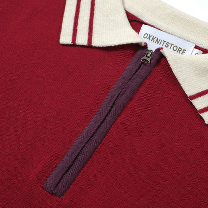 Red Knit Polo Mod 60s for Men – Retro Casual Shirt with Contrast Details