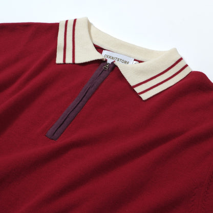Red Knit Polo Mod 60s for Men – Retro Casual Shirt with Contrast Details