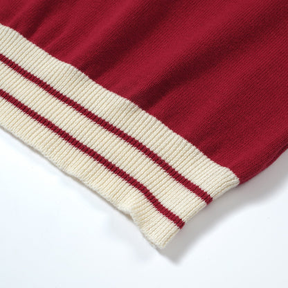 Red Knit Polo Mod 60s for Men – Retro Casual Shirt with Contrast Details