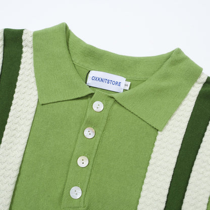 Men's 1960s Green Vertical Striped Knit Polo – Retro Mod Style