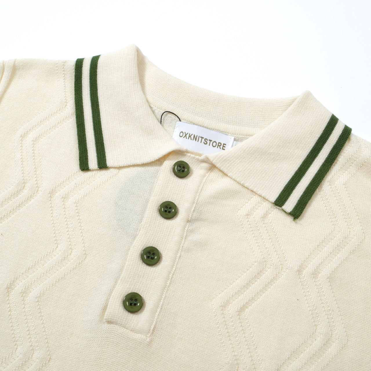 Cream Knitted Polo for Men with Green Trim – 1960s Mod Vintage Style