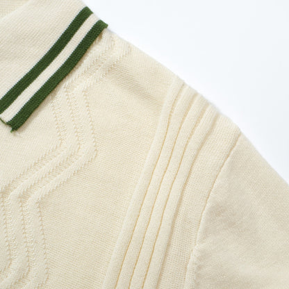 Cream Knitted Polo for Men with Green Trim – 1960s Mod Vintage Style