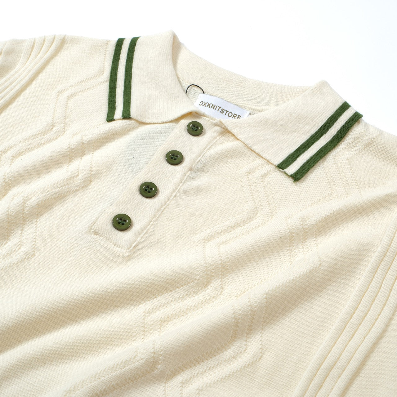 Cream Knitted Polo for Men with Green Trim – 1960s Mod Vintage Style