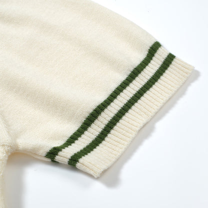 Cream Knitted Polo for Men with Green Trim – 1960s Mod Vintage Style