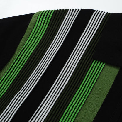 Men's Dark Green Striped Knitted Zip Polo – 60s Retro Casual Shirt
