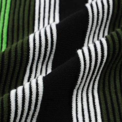 Men's Dark Green Striped Knitted Zip Polo – 60s Retro Casual Shirt