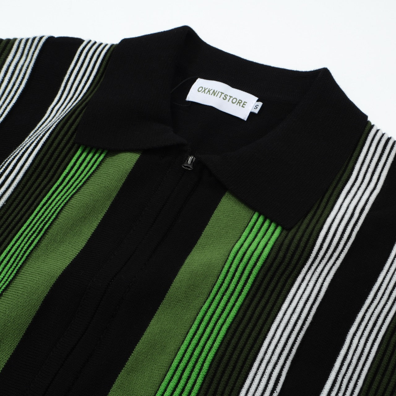 Men's Dark Green Striped Knitted Zip Polo – 60s Retro Casual Shirt