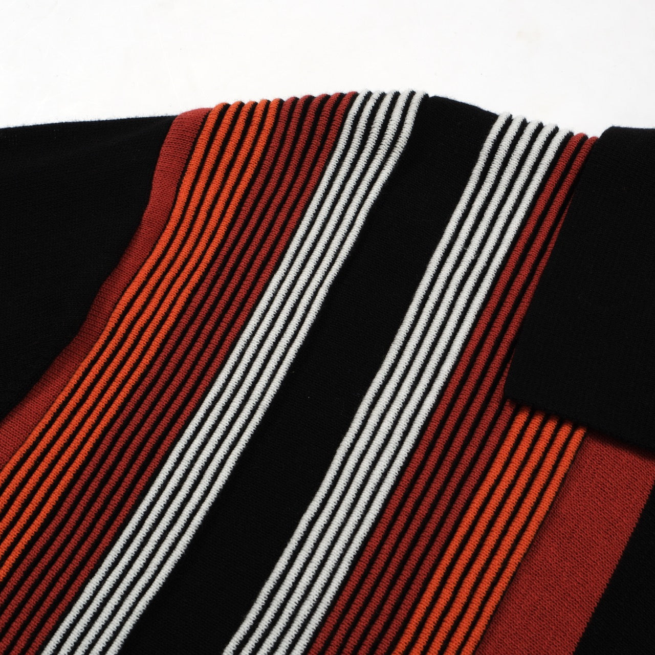 Men's Retro Stripe Knitted Zip Polo – 60s Mod Style in Dark Red and Black