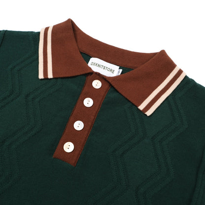 1960s Men's Green Knit Polo – Retro Brown Collar and Cuffs