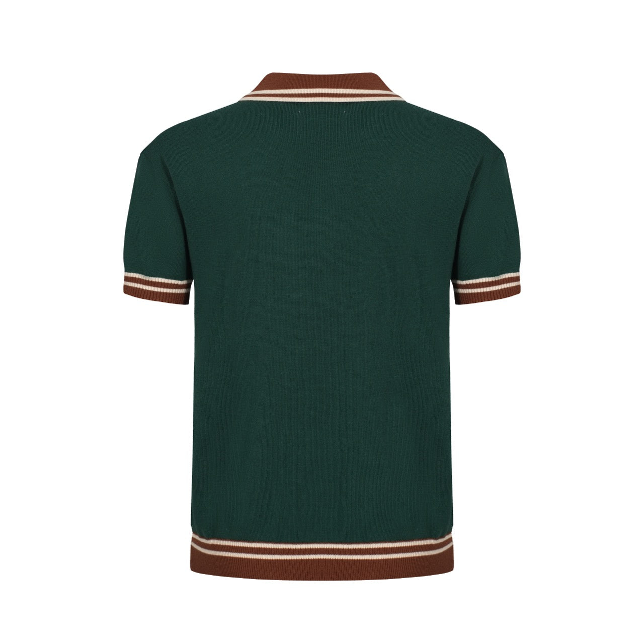1960s Men's Green Knit Polo – Retro Brown Collar and Cuffs