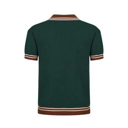 1960s Men's Green Knit Polo – Retro Brown Collar and Cuffs