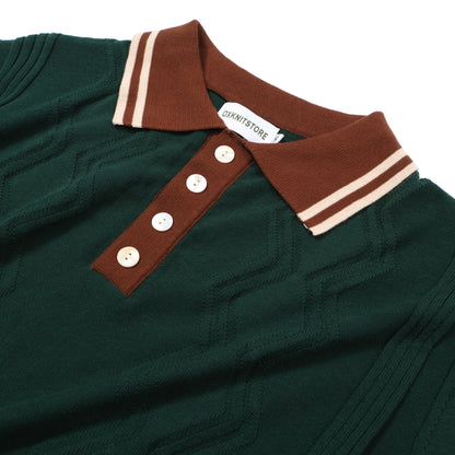1960s Men's Green Knit Polo – Retro Brown Collar and Cuffs