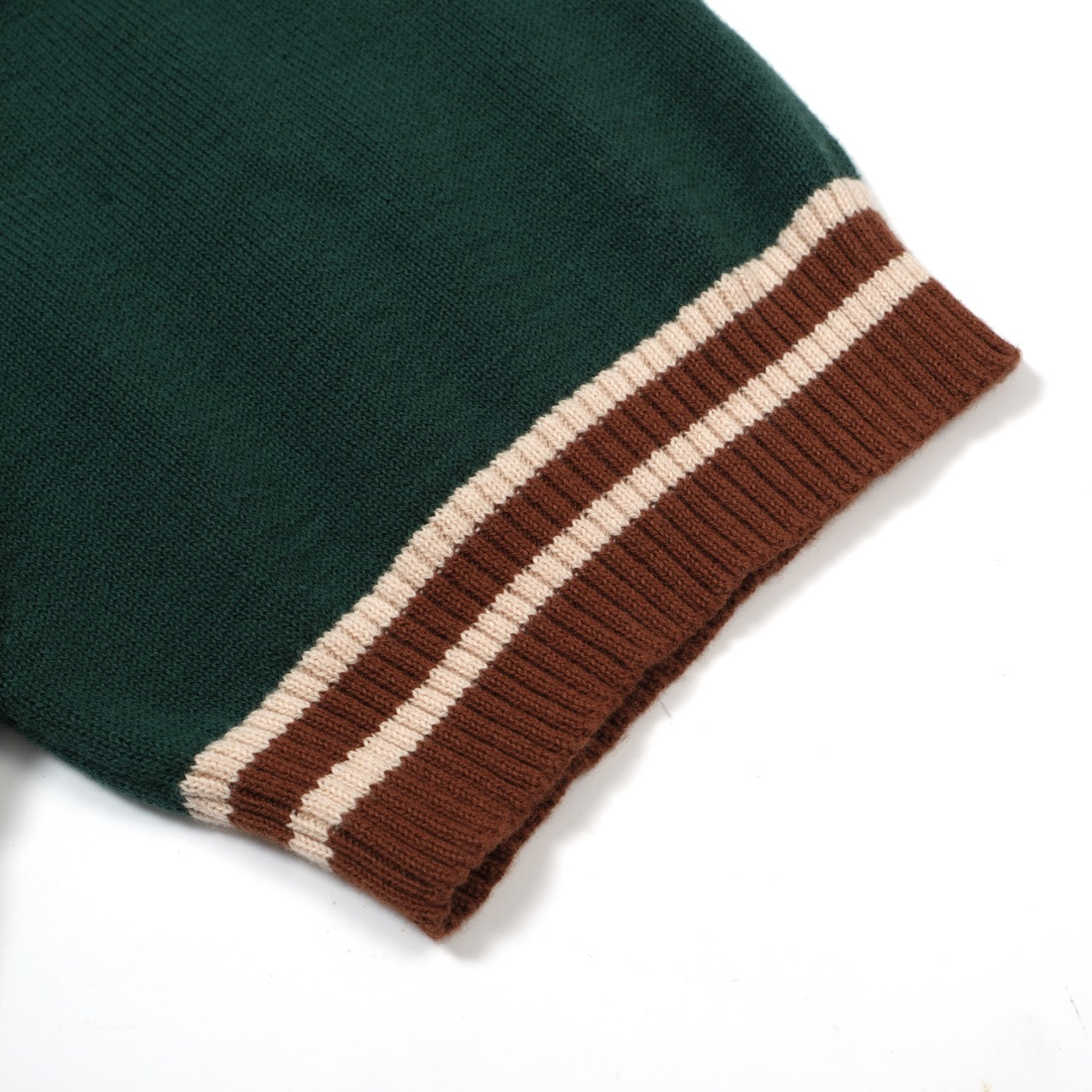 1960s Men's Green Knit Polo – Retro Brown Collar and Cuffs
