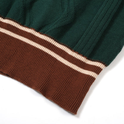 1960s Men's Green Knit Polo – Retro Brown Collar and Cuffs