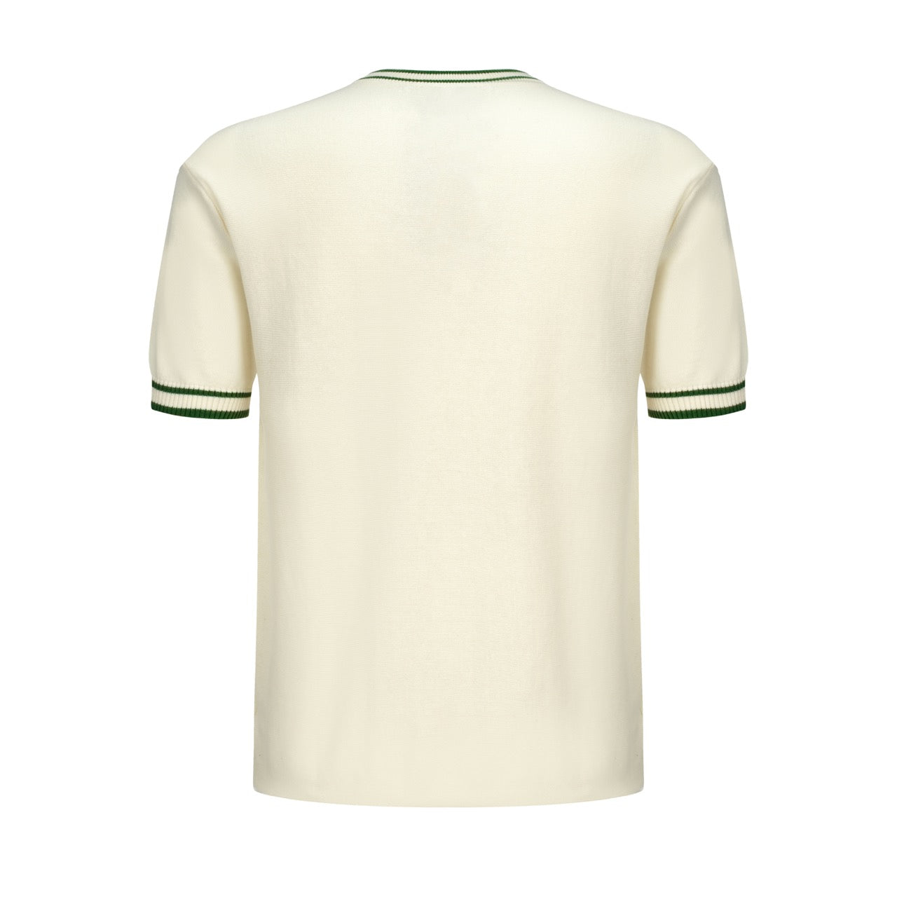Cream mesh t-shirt for men with green stripes – 1970s Mod racing style