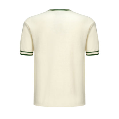 Cream mesh t-shirt for men with green stripes – 1970s Mod racing style