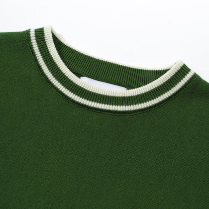 1970s Green Knitted T-shirt for Men – Retro Style with White Racing Stripe