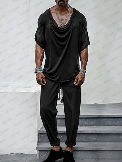 Top and Trouser Set with Draped Collar