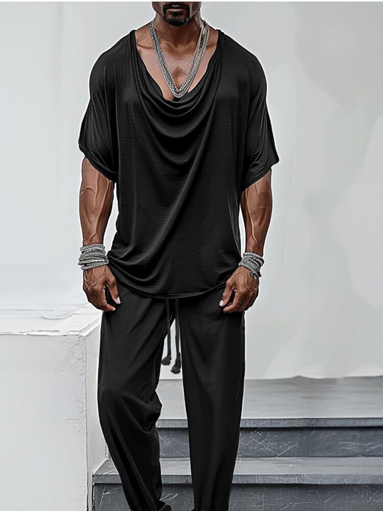 Top and Trouser Set with Draped Collar
