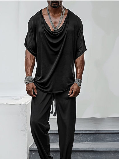 Top and Trouser Set with Draped Collar