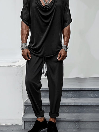Top and Trouser Set with Draped Collar