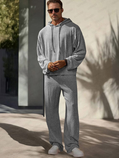 Striped Knit Hooded Leisure Sweatshirt Set
