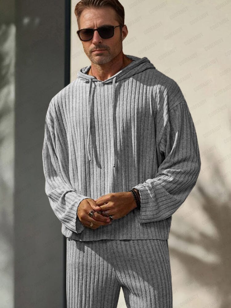 Striped Knit Hooded Leisure Sweatshirt Set