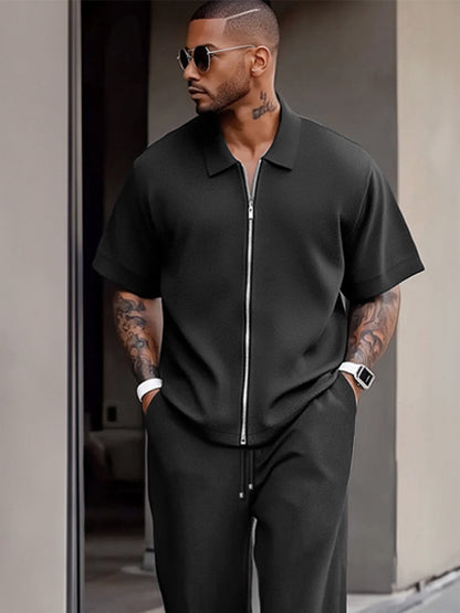 Simple and Refined Zip Design Shirt Set